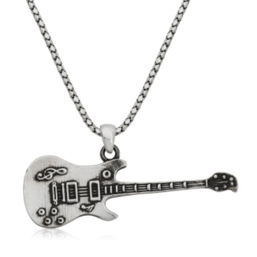 Sterling Silver GUITAR MEN'S SILVER NECKLACE - Picture 6 of 8